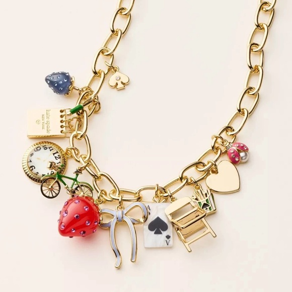 Kate Spade Target New York Chunky Charm Statement Necklace Gold New Charms - Picture 1 of 9
